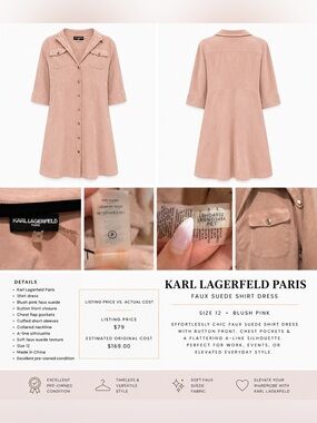Karl Lagerfeld Blush Pink Faux Suede Midi Shirt Dress